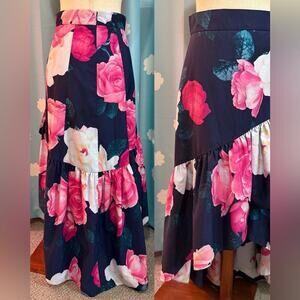 Eliza J high low silky ruffle floral skirt- 2